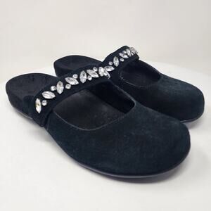 Vionic Jenelle Mary Jane Mule Women 8 Black Suede Rhinestone Jeweled Adjustable